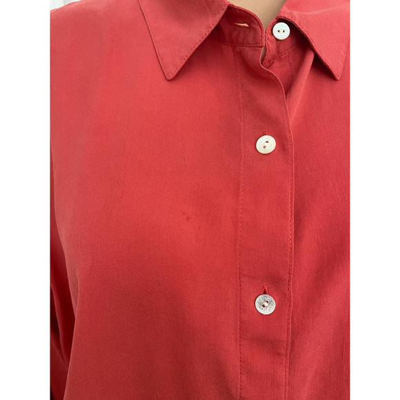 J. Jill 100% Silk Dark Coral Button Down Shirt Large - Picture 10 of 10